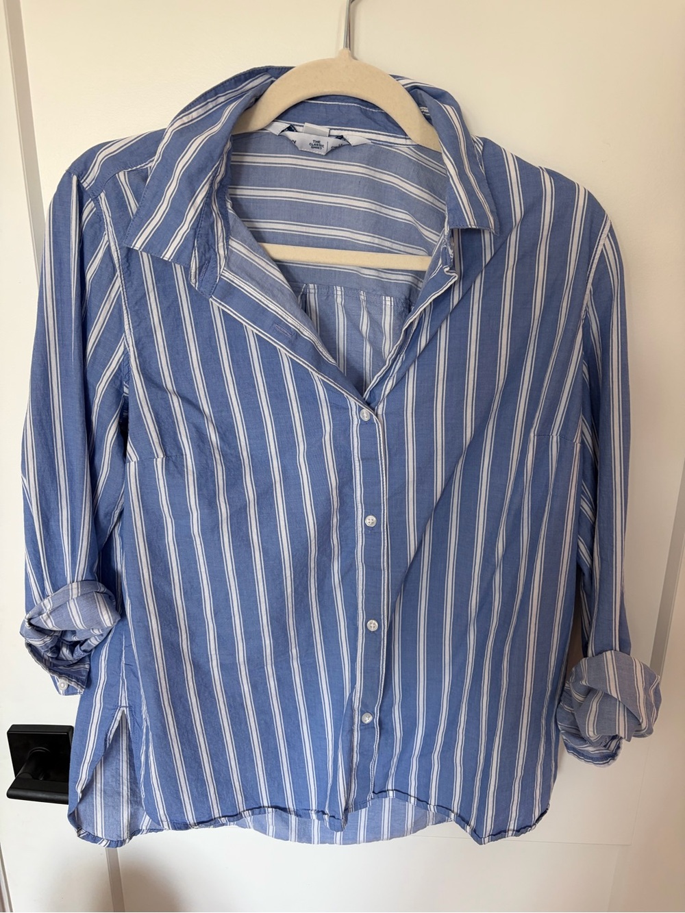 Old Navy Blue and White Striped Classic Button-Down Shirt